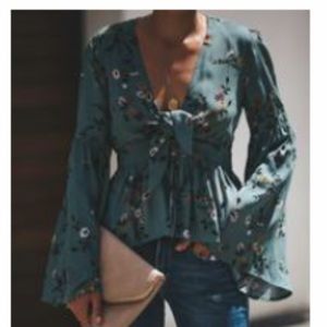 Vici Gardenista Floral Tie Peplum Blouse -Medium